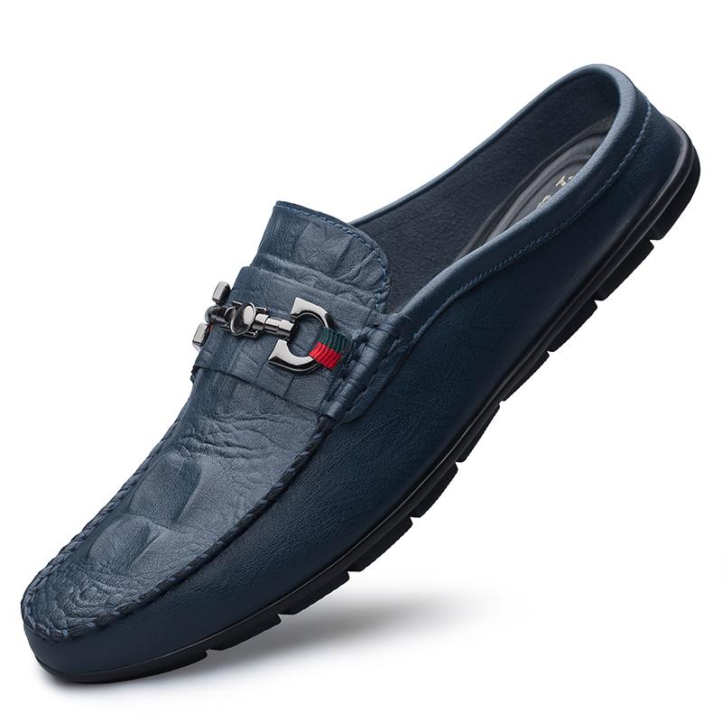 Fashion New All-match Muller Shoes Men Genuine Leather Fashion Half Slipper Summer Men Loafers Flats Slippers for Outdoor Men's Shoes