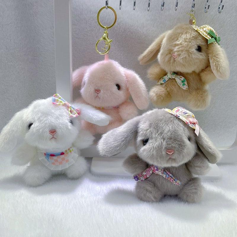 Cute Bunny Plush Keychain Soft Fluffy Rabbit Doll With Floral Bow Hat Multiple Styles Kawaii Stuffed Animal Pendant For Backpack