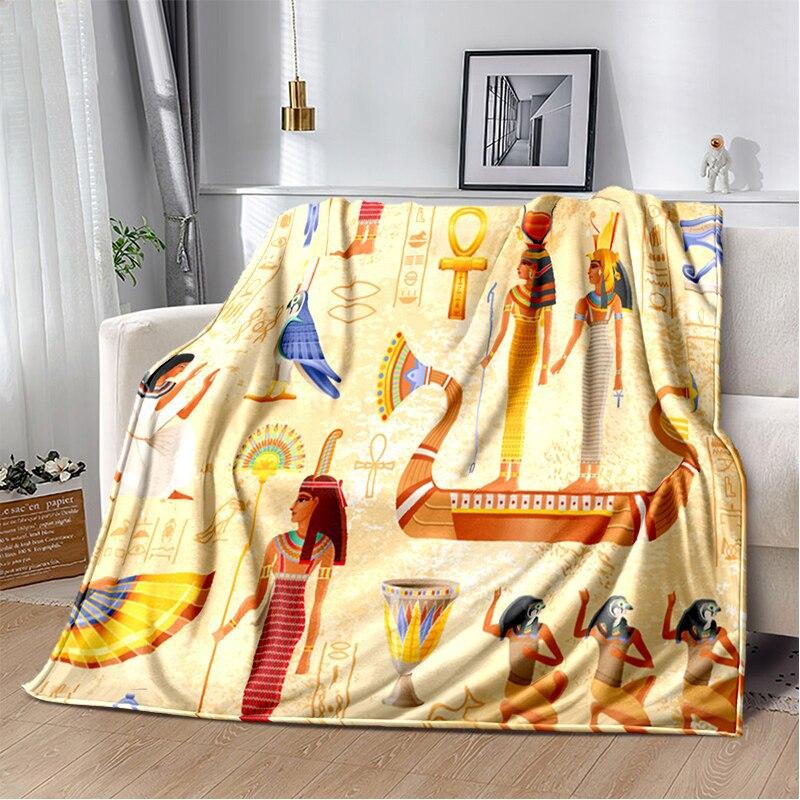 Ancient Egyptian Symbols Digital-printed Polyester Bedroom Velvet Flannel Cover Blanket Fleece Soft Sofa Cover Blankets for Beds