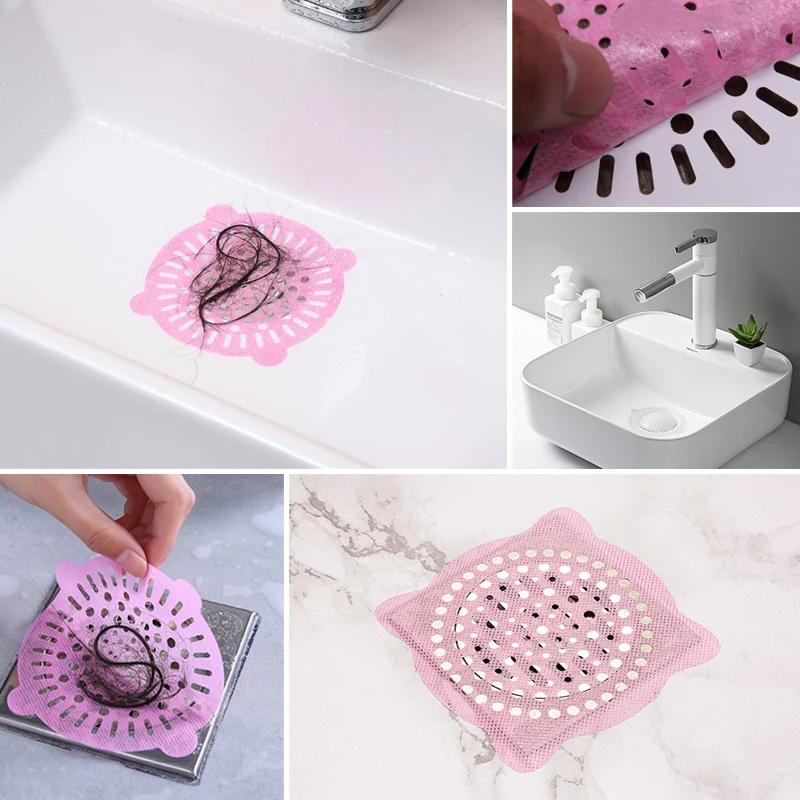 30PCS Shower Drain Hair Catcher Self-Adhesive Floor Drain Stickers Disposable Mesh Sink Strainer Filter For Bathroom kitchen