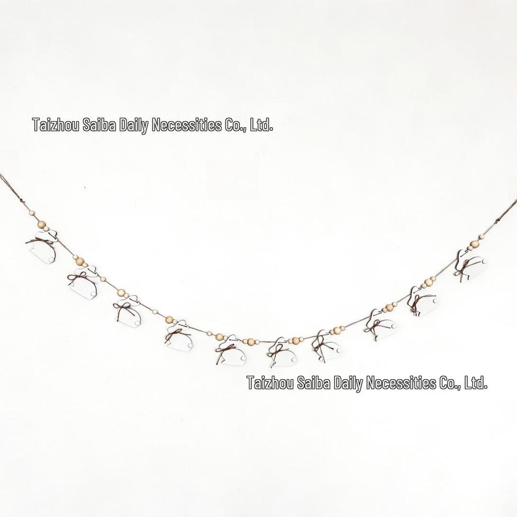 Pastoral Easter Rabbit Hanging Ornament: Handmade Wooden Bead Wreath for DIY Party Decoration