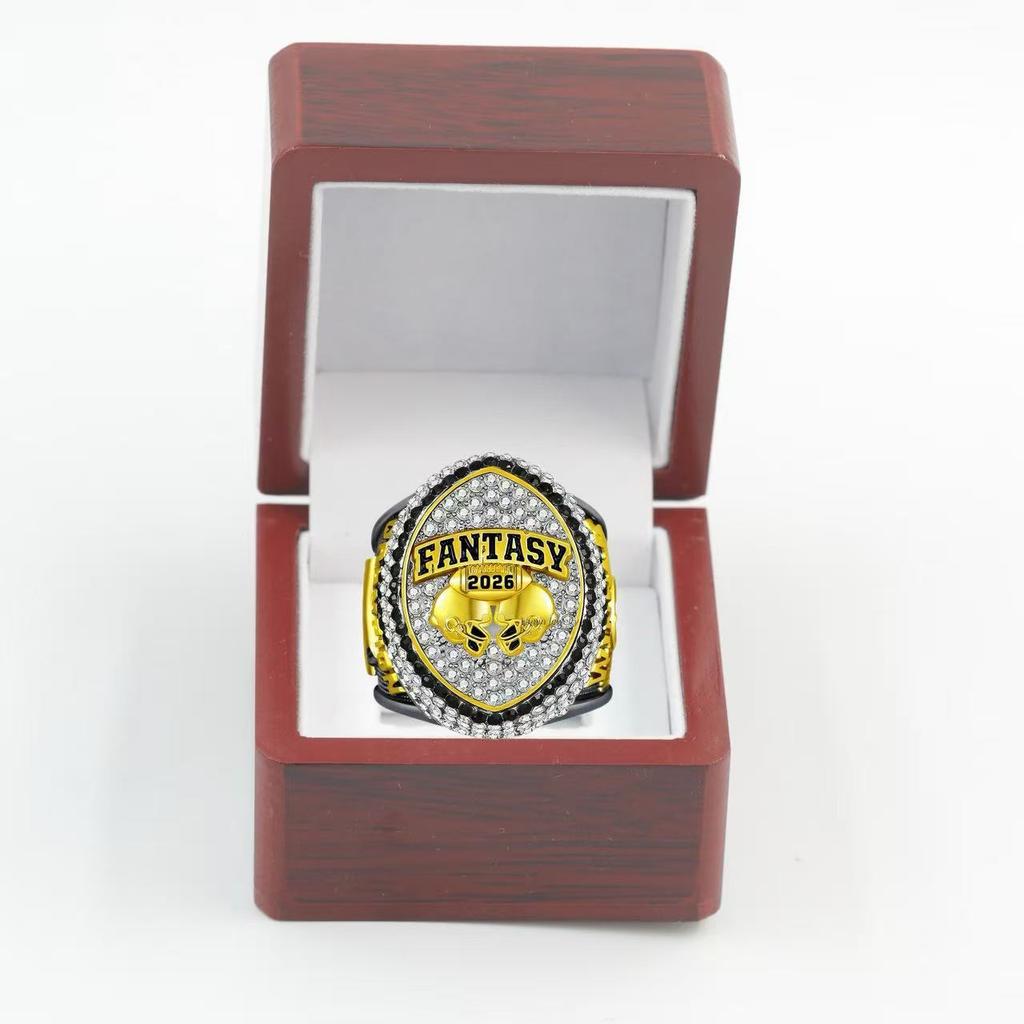 2026 Fantasy Football Championship Ring Classic Alloy Two-Tone Gold Black Rhinestone Fantasy League Winner Trophy Custom Name