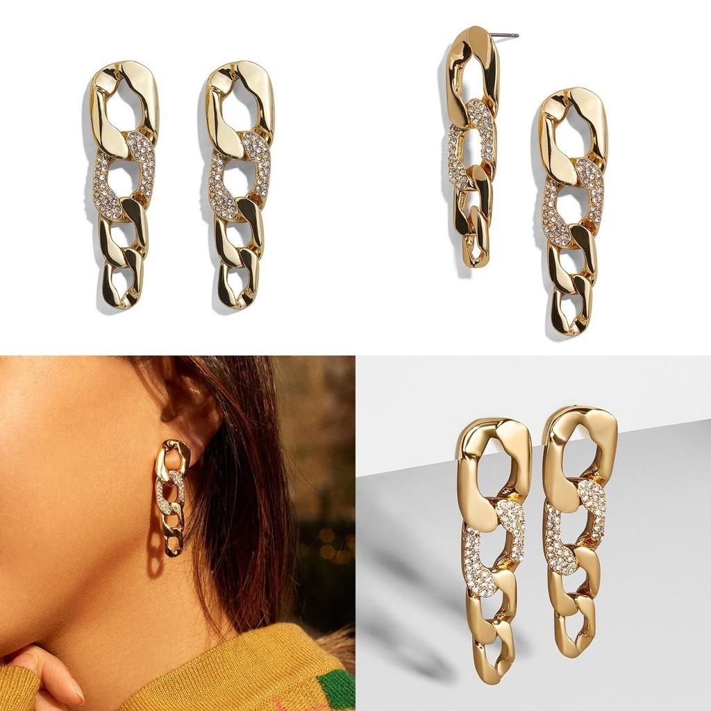Alloy Geometric Fashionable Stud Earrings For Women With Sparkling Chain Style