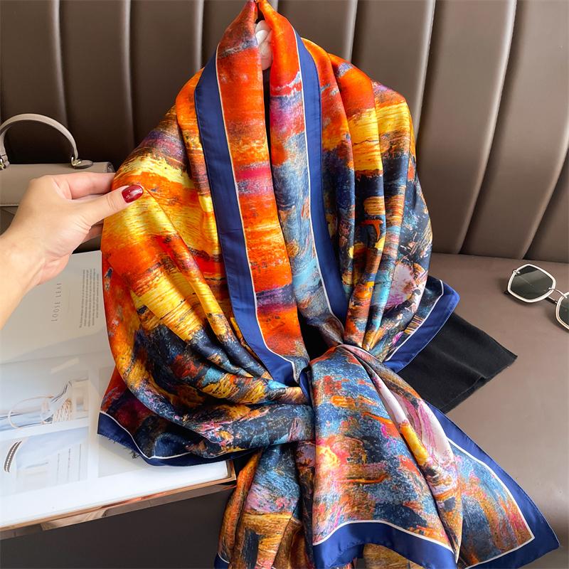 Women Silk Lady Summer Beach Scarf Luxury Design Print Shawl Scarves Fashion Smooth Foulard Female Hijab