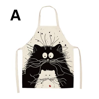 1Pcs Funny Kitchen Apron Cotton Linen Aprons Cartoon Cat Printed Sleeveless Cleaning Clothes Home
