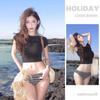 **2025 Korean Style Three-Piece Bikini Set with Cover-Up: Slimming, Short-Sleeve, Sexy Swimsuit for Women**