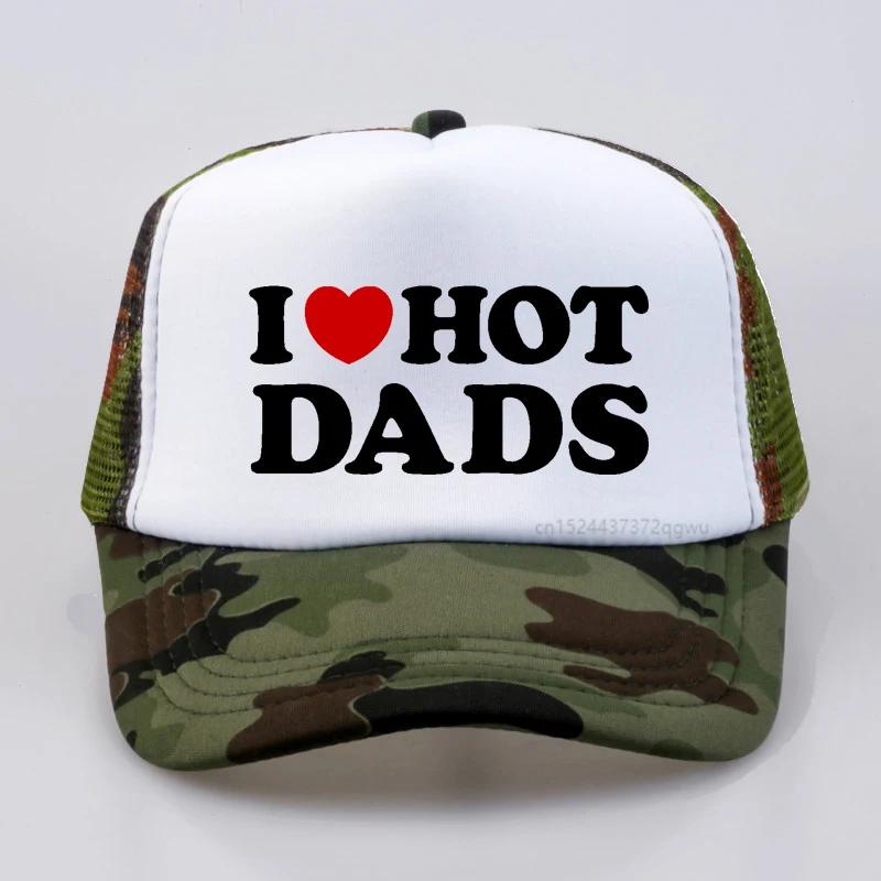 I Love Hot Dads Red Heart Graphic Baseball Cap Cotton Streetwear Pop Dad Hat Outdoors Unisex Mesh Fishing Caps