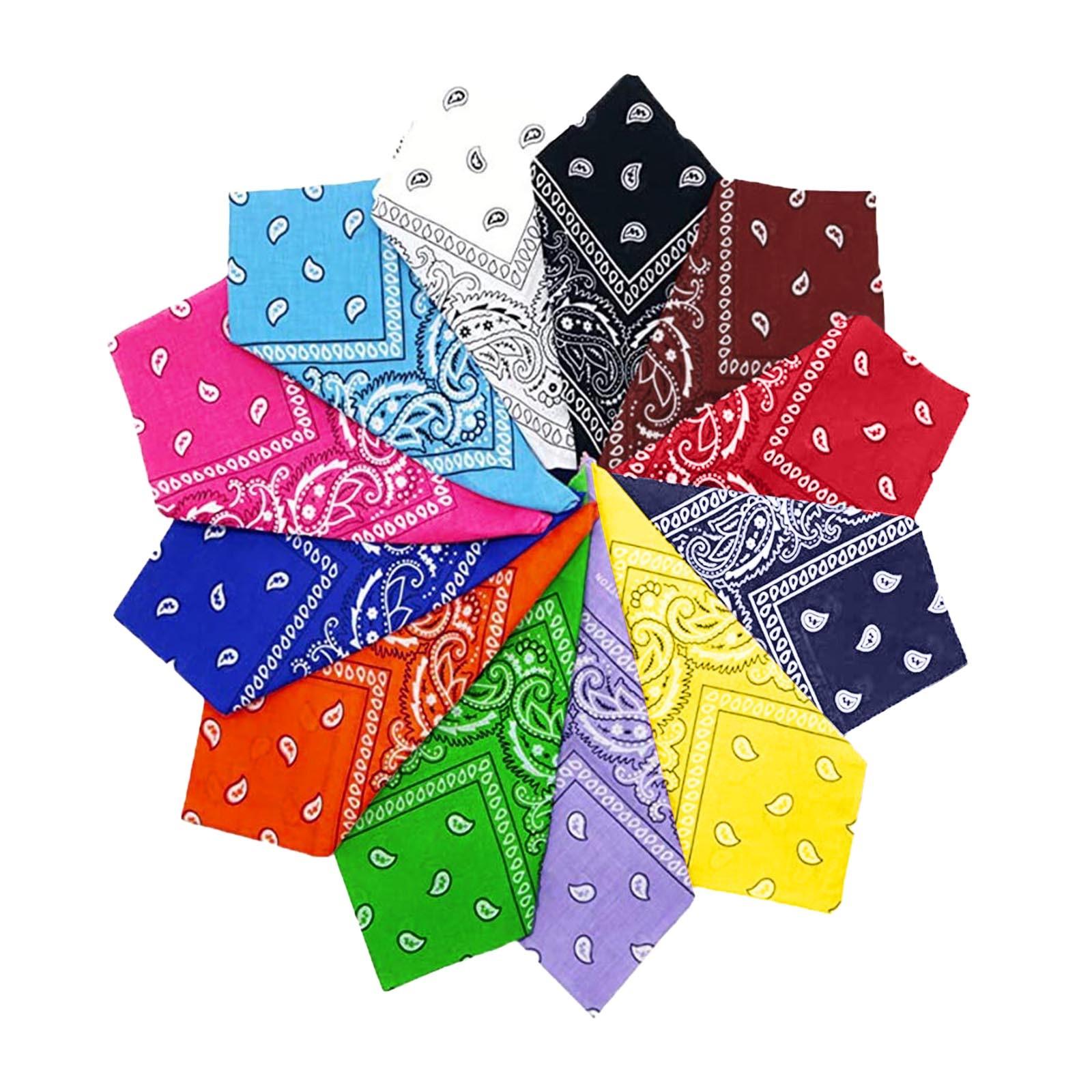 

Dozen Paisley Bandanas Multi Colored Set Cowboy Bandana Head Scarf Double Sided