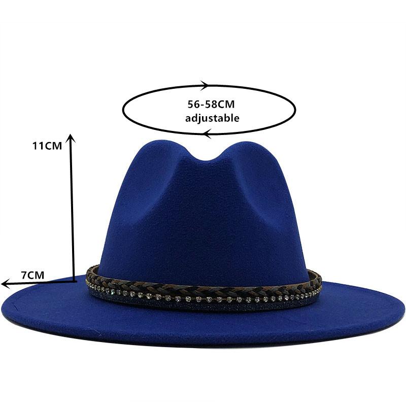 New Women Men Wool Fedora Hat With Leather Ribbon Gentleman Elegant Lady Winter Autumn Wide Brim Jazz Church Panama Sombrero Cap