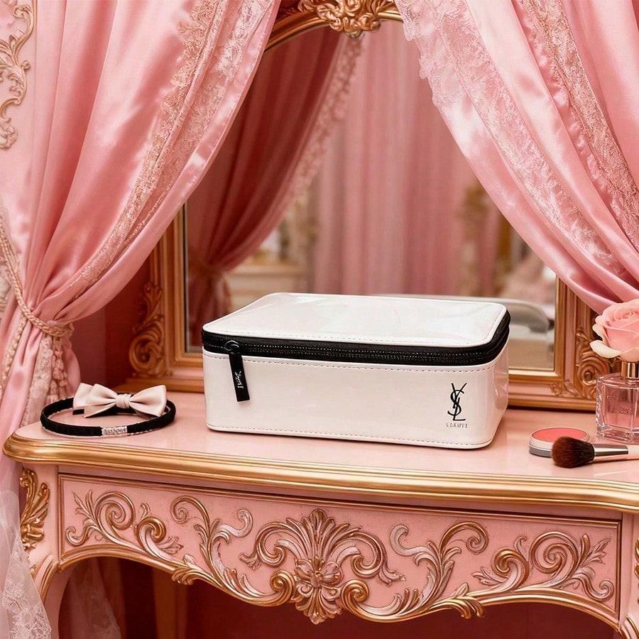 Cosmetics Storage Box, Large Capacity Toiletry Bag, Handbag, Travel Portable, White