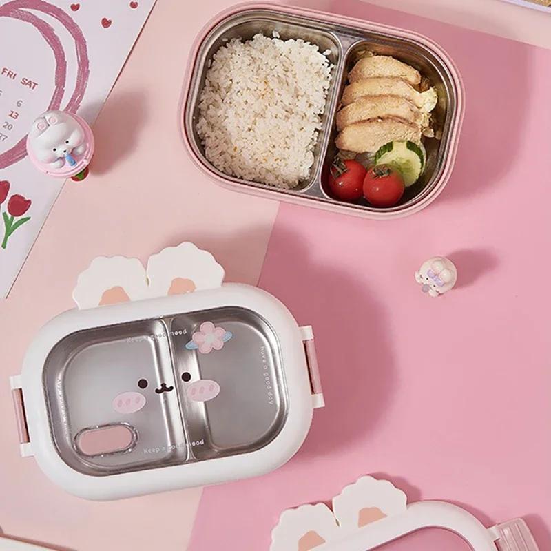 Cute Rabbit Lunch Box Easy Cleaning Stainless Steel Bento Box with Buckle Sealed Heat Preservation Office Kids Adults Lunch Box