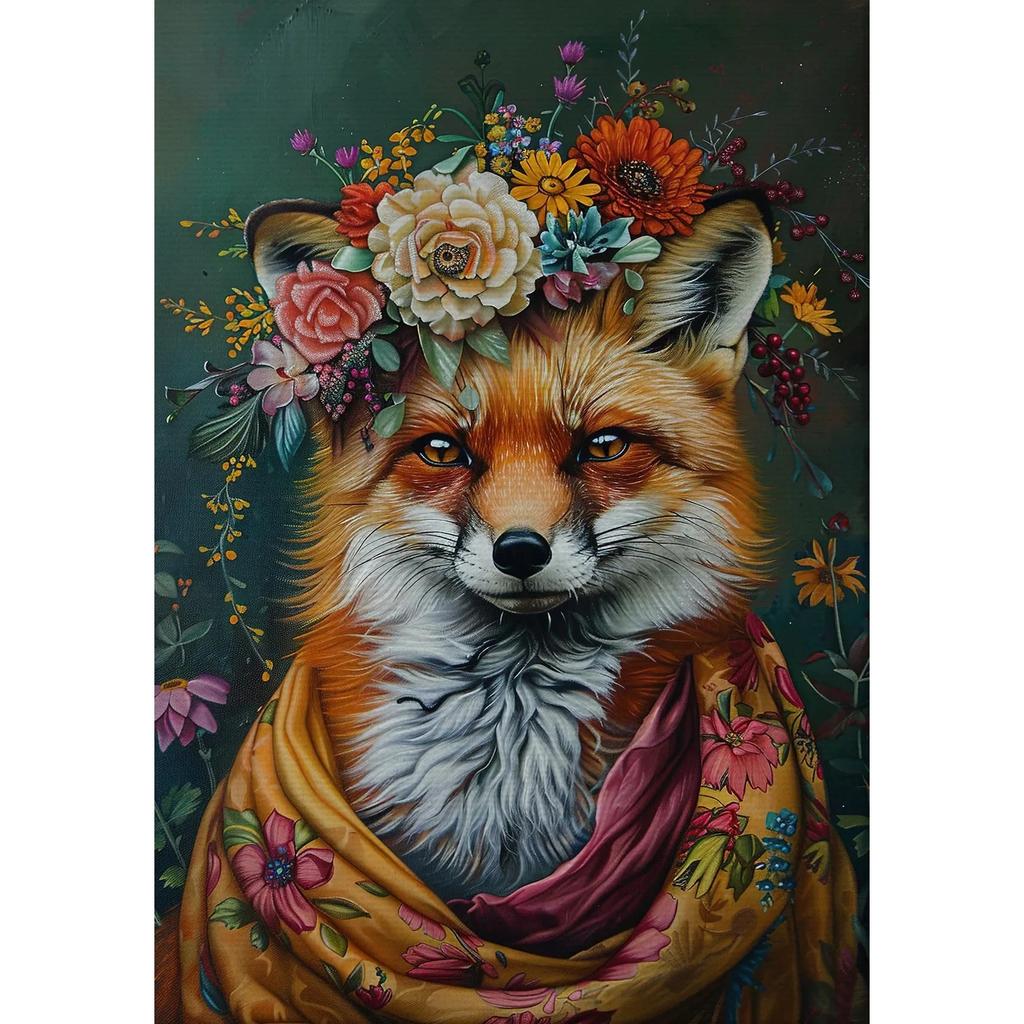 Vintage Maximalist Floral Wild Animal Canvas Painting Lion Owl Peacock Wolf Flower Poster Print Wall Art Picture Home Decor