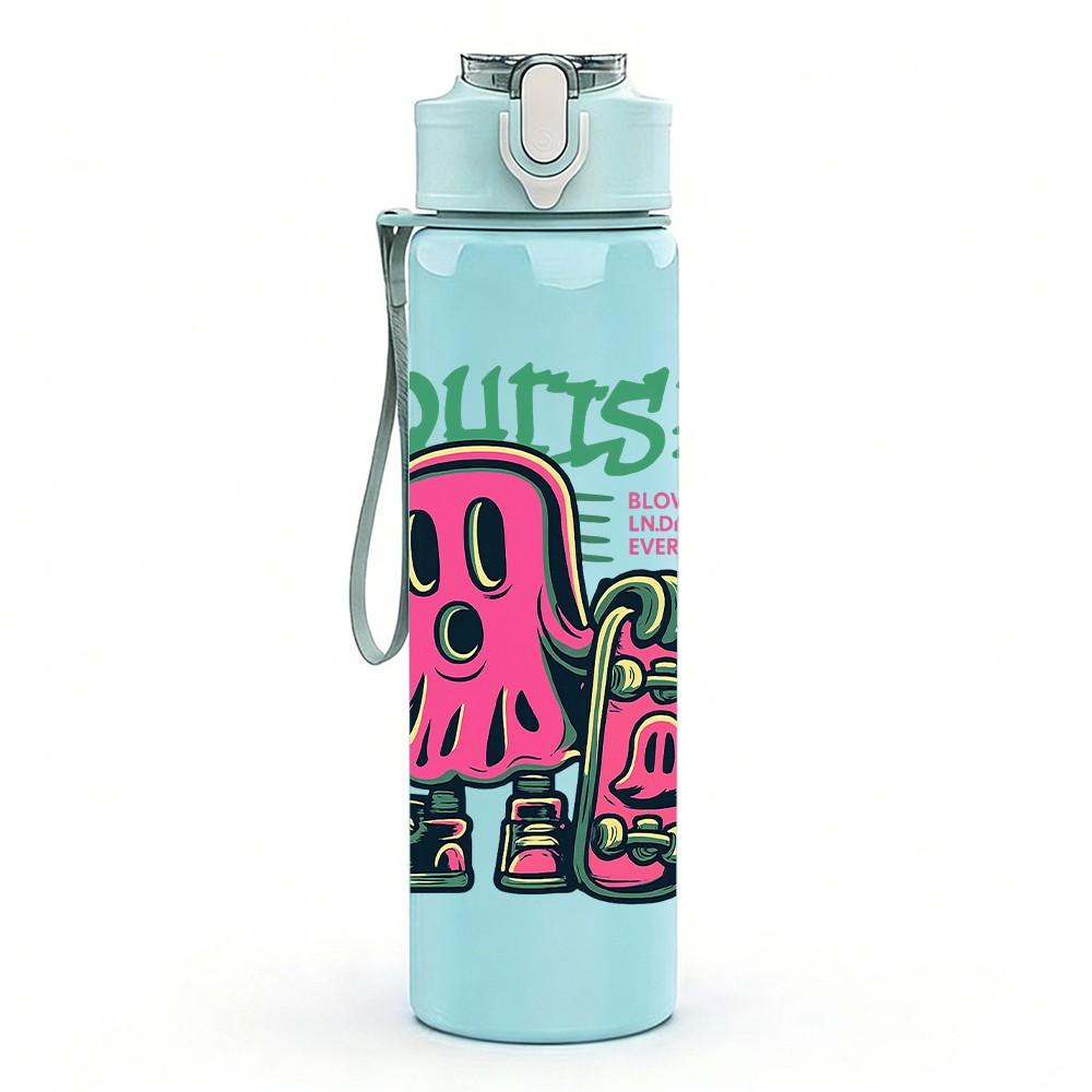 1PC Squish Graffiti Character 750ml Color Plastic Sports Water Bottle Leakproof Flip Straw Lid Suitable for Sports Office Home Use