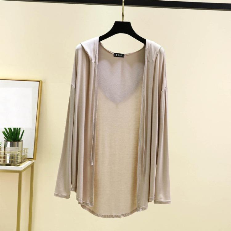 

Oversized Hooded Cardigan Women Summer Long Sleeve Thin Jacket Shawl Top L бежевый