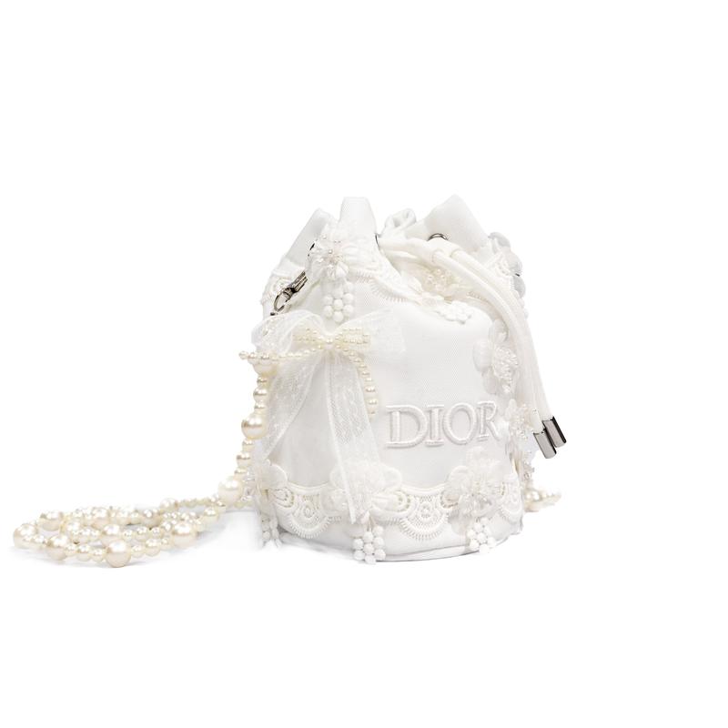 Dior [Maßgeschneiderte Kosmetiktasche] Fantastisch unglaubliche Weiße Liebhaberin literarischer Stil handgenähte weiße Kordelzug-Kosmetiktasche