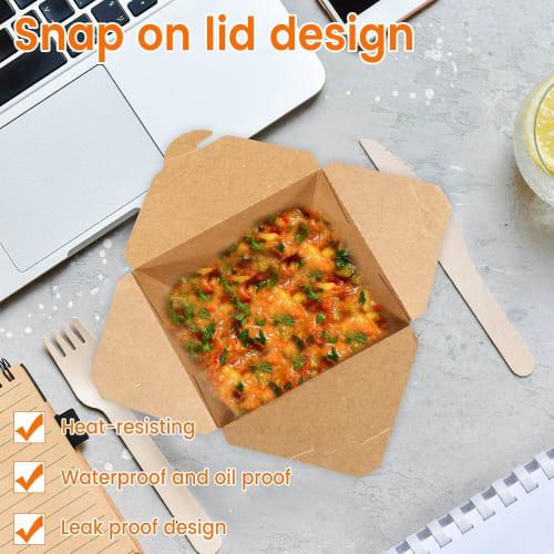 Set of 50 Kraft Paper Disposable Takeout Containers, Food Packs, Lunch Boxes, Disposable Bento Boxes, Snack Boxes, Square, Water and Oil Resistant, Bi
