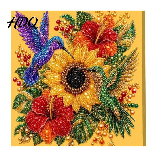 Floral Faux Pearl Design Hummingbird Art Kit Flower Bird Painting DIY Handmade Mosaic 3D Wall Craft Kit for Adults Gift Zen Project