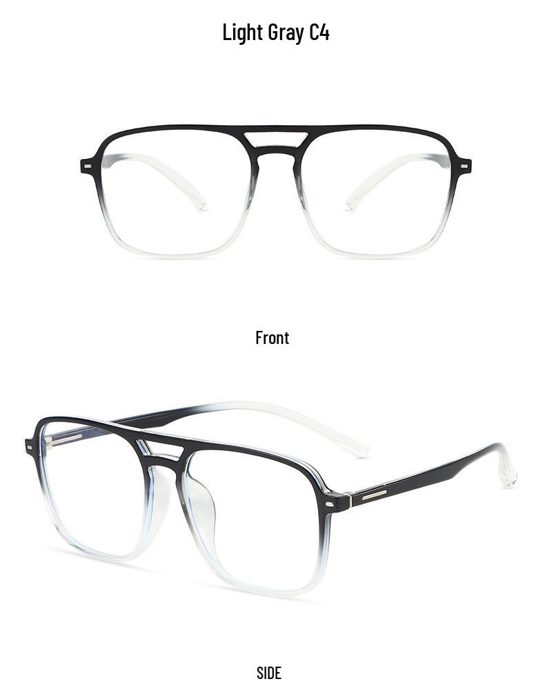 Unisex TR90 Anti-Blue Light Glasses Frame - Street Style, Double Bridge, Flat Lenses