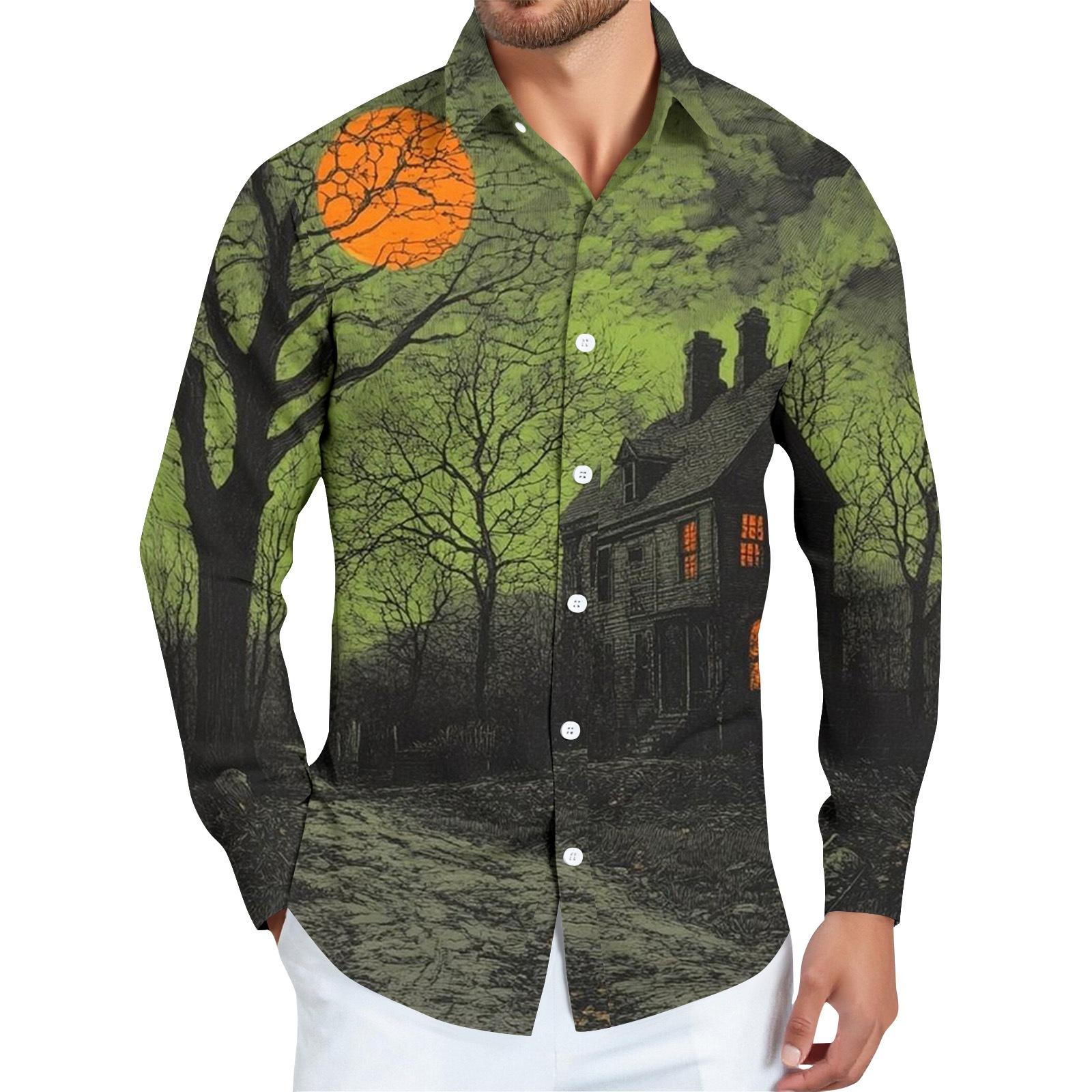 

Men s Halloween Print Long Sleeve Button-down Shirt L