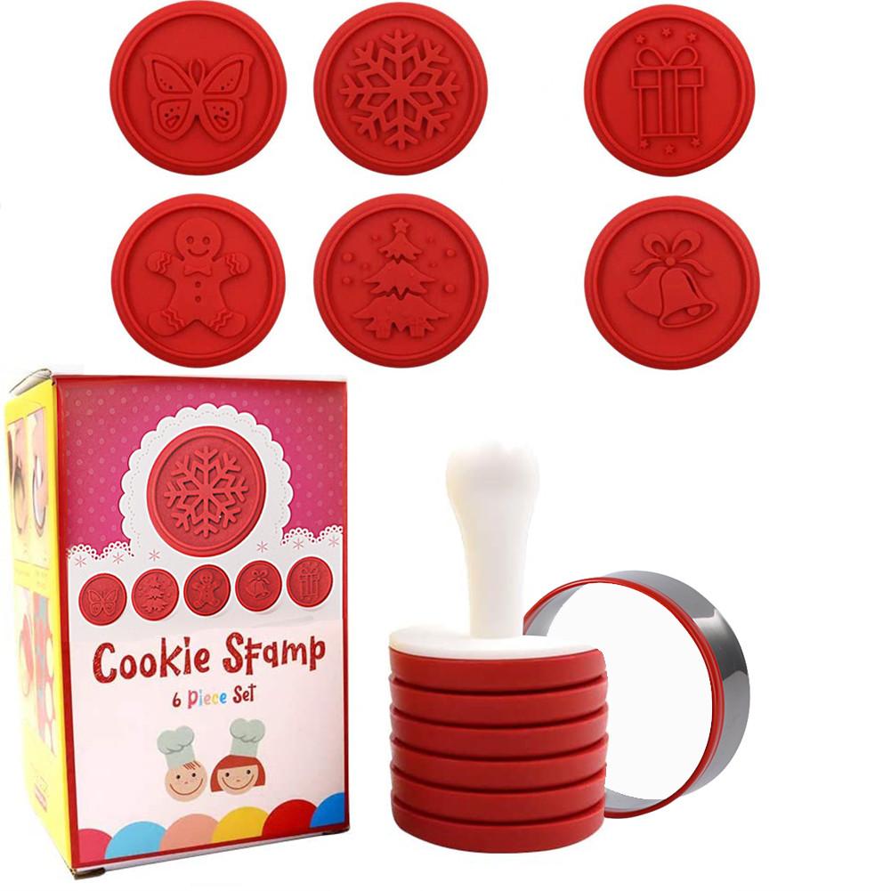 Christmas Cookie Embossing Mold Silicone Bakery Shaper Kitchen Baking Tool Red#0