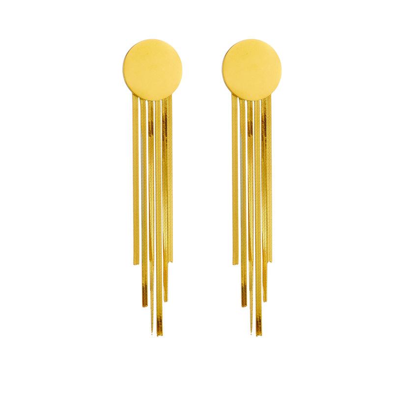 Gold Disc Snake Chain Tassel Drop Earrings for Women