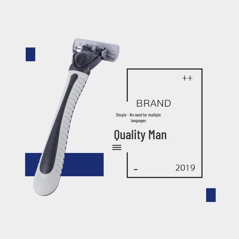 6-Layer Stainless Steel Men's Manual Shaving Razor Set with Handle and 6 Blades.