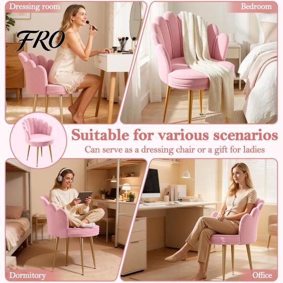 Living Room Accent Chair Velvet with Golden Metal Legs, Shell-shaped Backrest Vanity Armchair Armchair, Upholstered Guest for Home, Office
