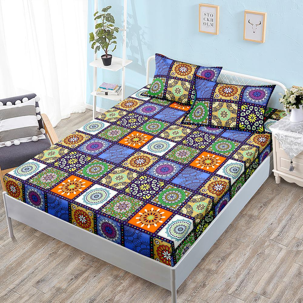 Bohemian Style Sheet Bed Mattress Protector Fashion Bedding Elastic Fitted Sheet Kids Adults Bed Cover Twin Full Queen King Size