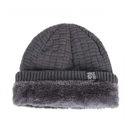 Men Knitted Hat Winter Beanie Cap Slouchy Cold Resistant Solid Color Warm High Elastic Thick Plush Soft Anti-slip Decorative Men Outdoor Cycling