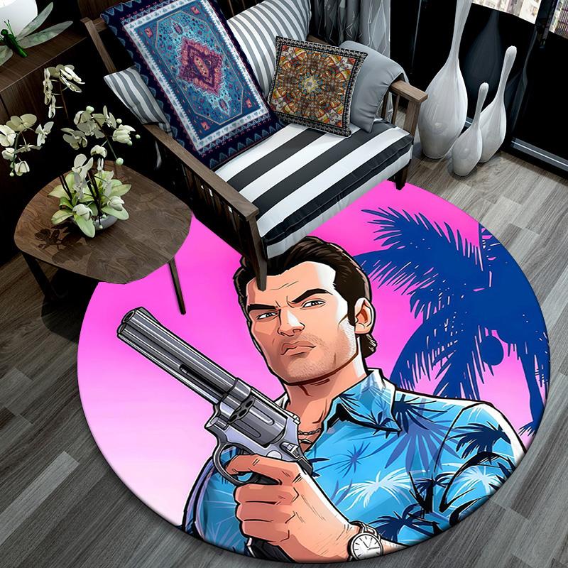 Grand Theft Auto,Round Area Rug,Carpet Rug for Living Room Bedroom Sofa Playroom Decor,Non-slip Floor Mat