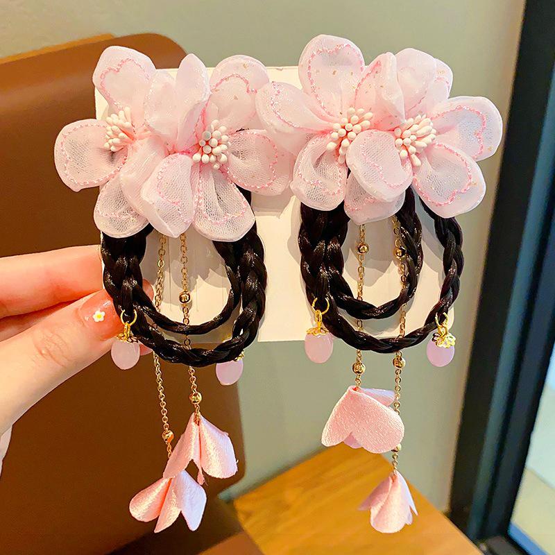 Chinese New Year Red Hair Clip with Pompon & Tassels for Baby Girl Hanfu