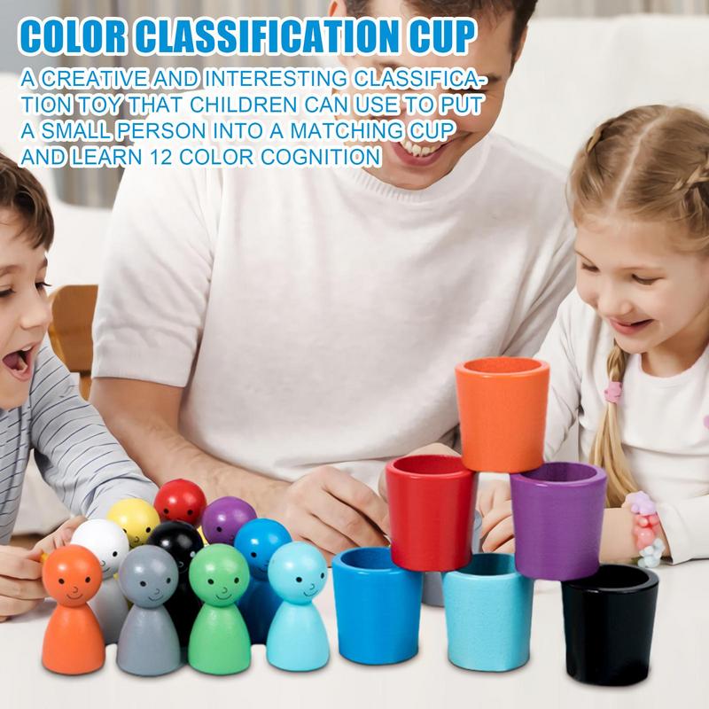 Wooden Children's Early Education Color Sorting Cups Montessori Color Cognition Exercise Hand-eye Coordination Educational Toys