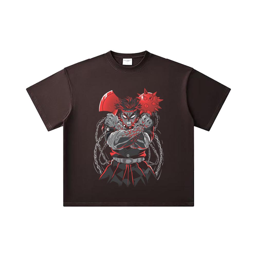 260 GSM Doppelgarn 32er Zählung 100% Baumwolle Demon Slayer V24 Gyomei Druck Unisex Schweres Baumwoll-T-Shirt