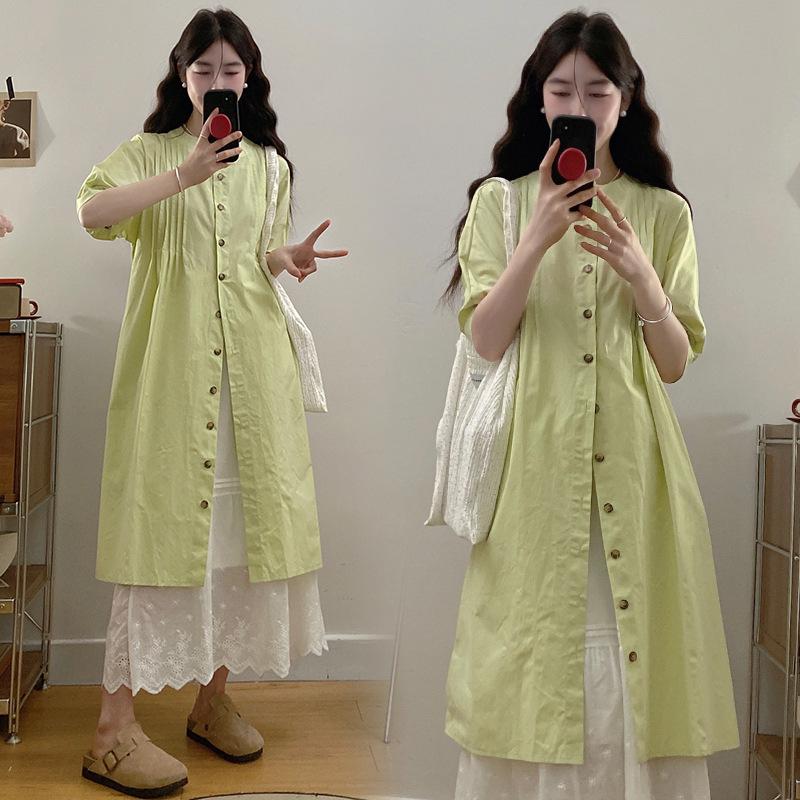 

Elegant French Green Two-Piece Skirt Set with Lace Trim - Women s Flaw-Covering Slim Fit Layered Dress XL