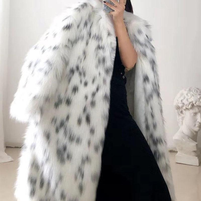 Cappotto invernale da donna in pelliccia sintetica lunga leopardata taglie forti Cappotto in peluche con risvolto in pelliccia di volpe peloso soffice e caldo spesso