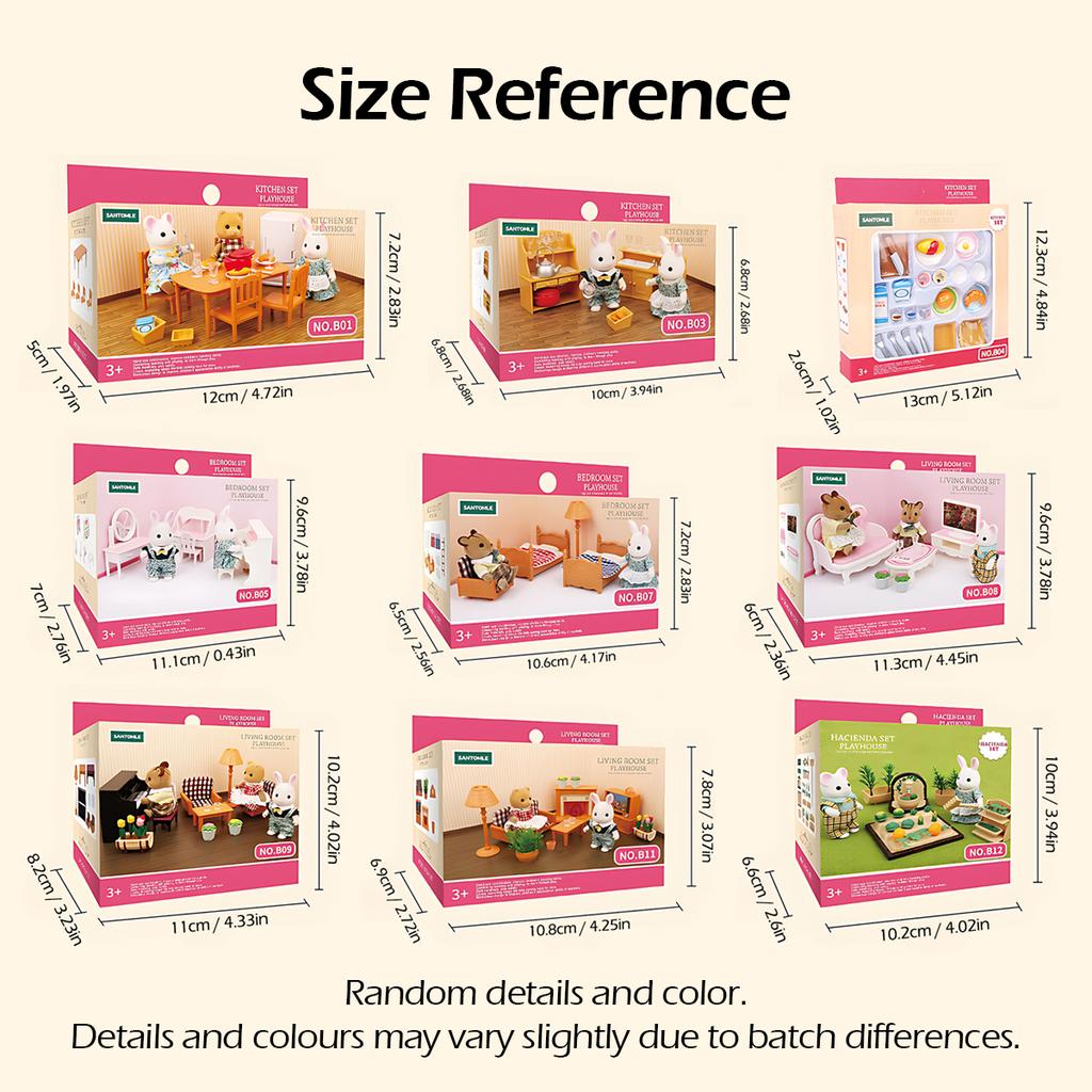 Non-Toxic 1:12 Forest Family Dollhouse Furniture Montessori Miniature Doll House Kitchen Bedroom Bathroom Accessories For Children Gifts