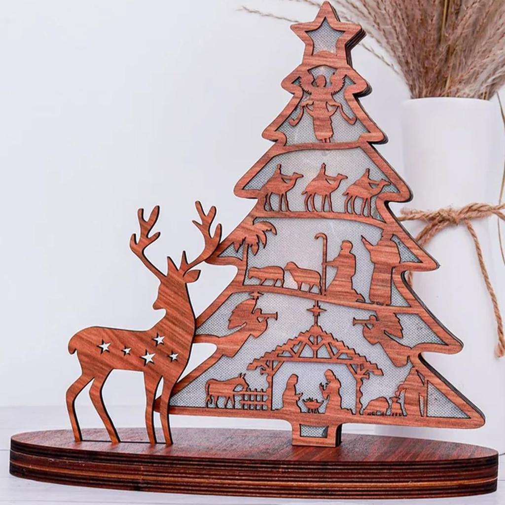 Espositore per libri di presepe in legno di Natale 3D con luce, set per presepe in legno, decorazioni per presepe con luce a LED per decorazioni per scaffali