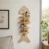 Nordisch-Mediterraner Stil Holz Fischgrätenform Wandhängendes Aufbewahrungsregal Café Wohnzimmer Wanddekoration Bücherregale