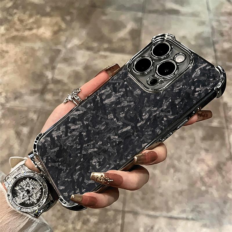 Carbon Fiber Cool Pattern Plating Phone Case For Iphone 16 17 Pro Max Air 16E 14 15 Plus 12 13 Mini Anti-Fall Airabag Cover