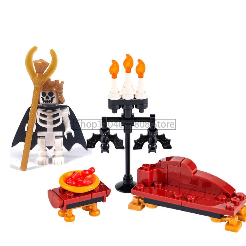 MOC Halloween Building Blocks Skeleton Army Knight Figures Flame Horse Medieval Vampire Furniture Assembly DIY Bricks Toys Gifts