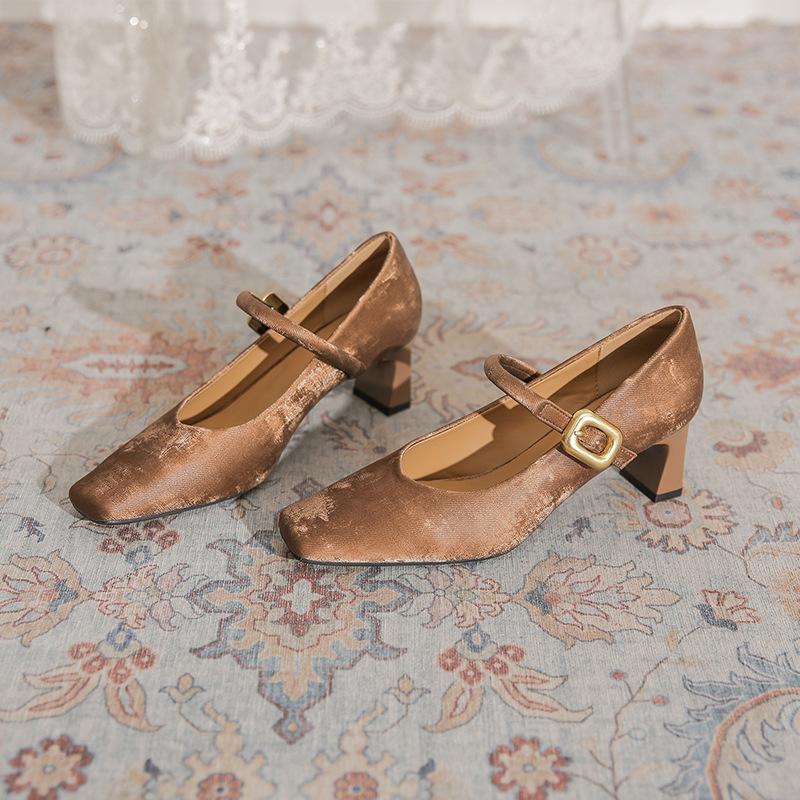 6368-12 Classic New Chinese Style! Retro National Style Square Head Thick Heel Sandals with Mary Jane Light Mouth Single Shoes