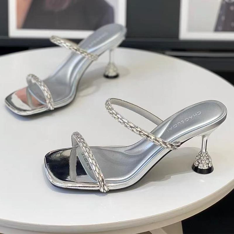 

Fashion High Heels Women Slippers Crystal Fashion Shoes Dress Casual Pumps Women s Sandals 2025 Summer Brand Trend Party Zapatos Female 39 серебряный