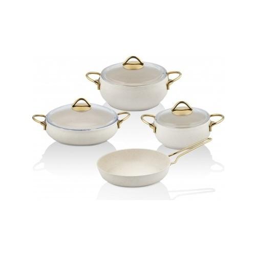 

Taç Luna Набор гранитной посуды из 4 предметов и 7 предметов с золотой ручкой