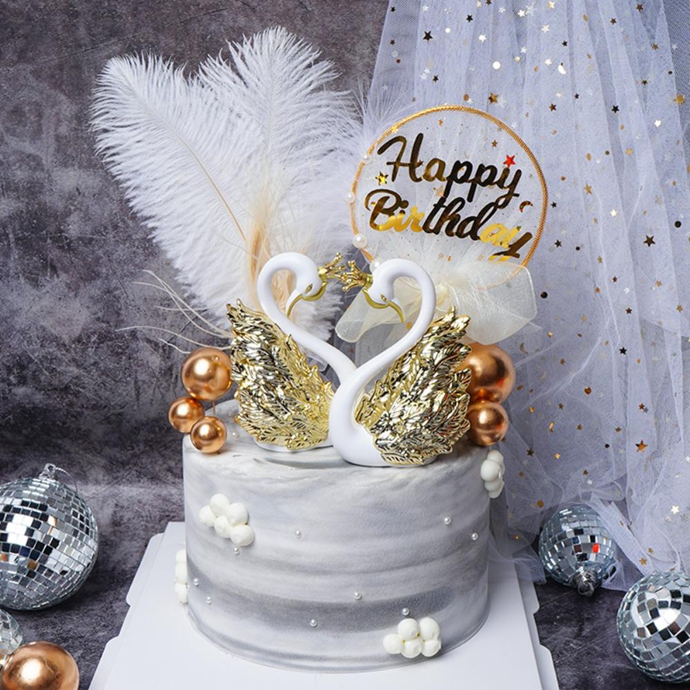 Baking Decoration Table Decorative Anniversary Ornament Cake Topper Swan Figurine Miniatures