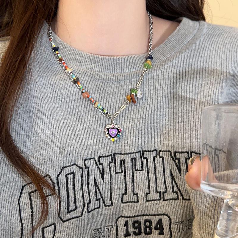 2023 Trend: Seven-Color Stone Heart Epoxy Necklace for Women - Sweet & Cool Clavicle Chain