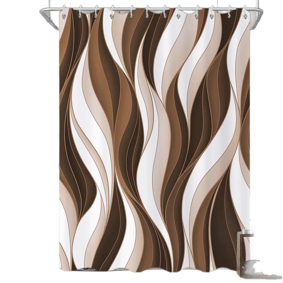 Brązowa Zasłona Prysznicowa Nowoczesna Abstrakcyjna Brązowo-Białe Paski Stopniowa Zmiana Prosta Zasłona Łazienkowa Wodoodporna Tkanina Można Prać w Pralce Z Haczykami