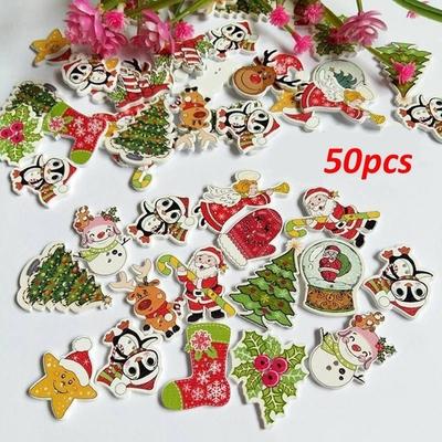 50 Teile/beutel 2-Loch Mix Weihnachtsstern, Holz Weihnachten Dekorative Knöpfe Scrapbook