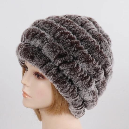 Russia Winter Real Fur Hat Women Knitted Real Rex Rabbit Fur Bomber Hats Lady Natural Warm Genuine Rex Rabbit Fur Cap