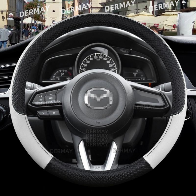 

для Mazda CX-3 CX3 2014~2023 Автомобільний чохол на кермо, 9 кольорів, нековзка шкіра, решітка, автомобільні аксесуари білий
