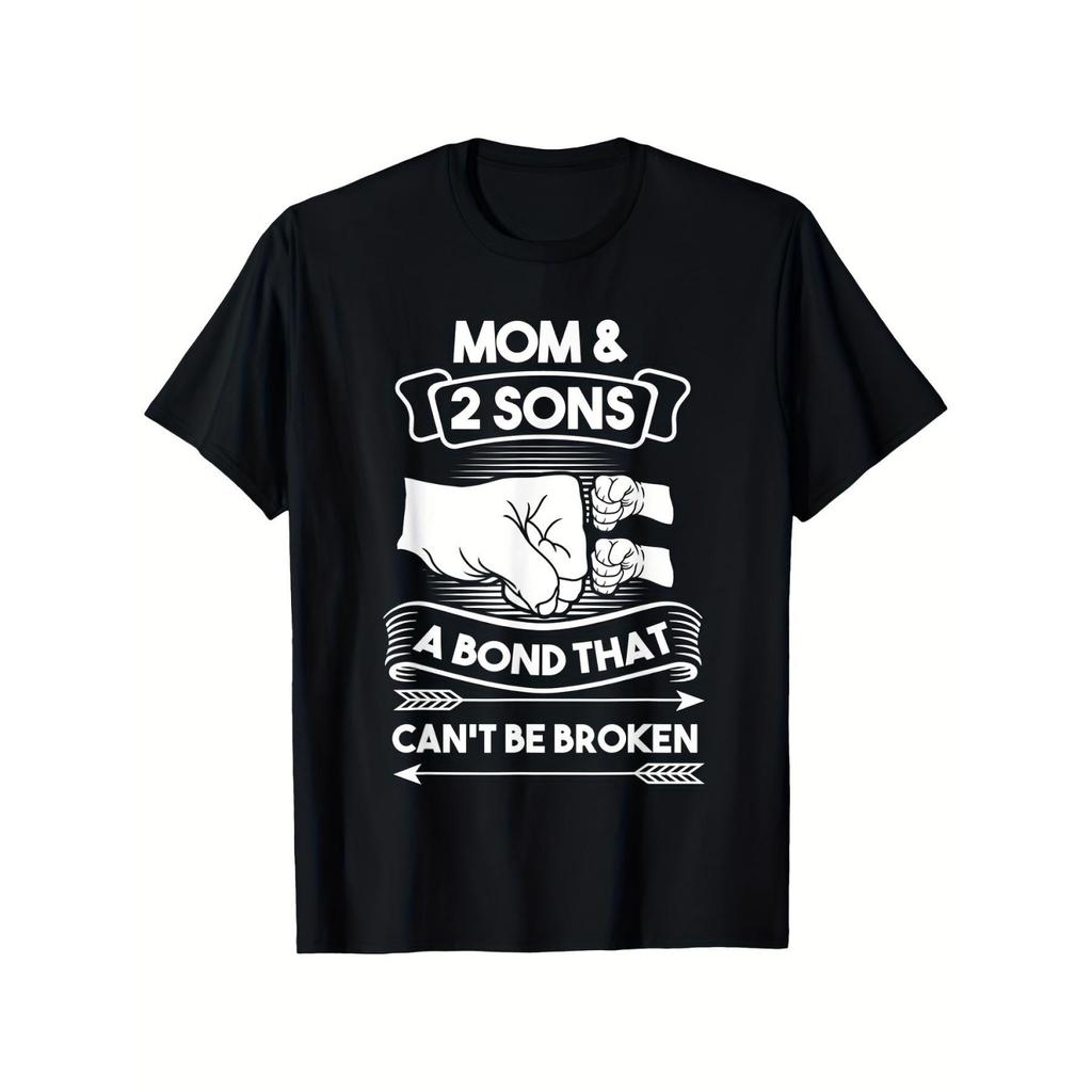 Mom and 2 Sons Unbreakable Bond Graphic Tee Cotton TShirt Casual Gift for Mother Mothers Day